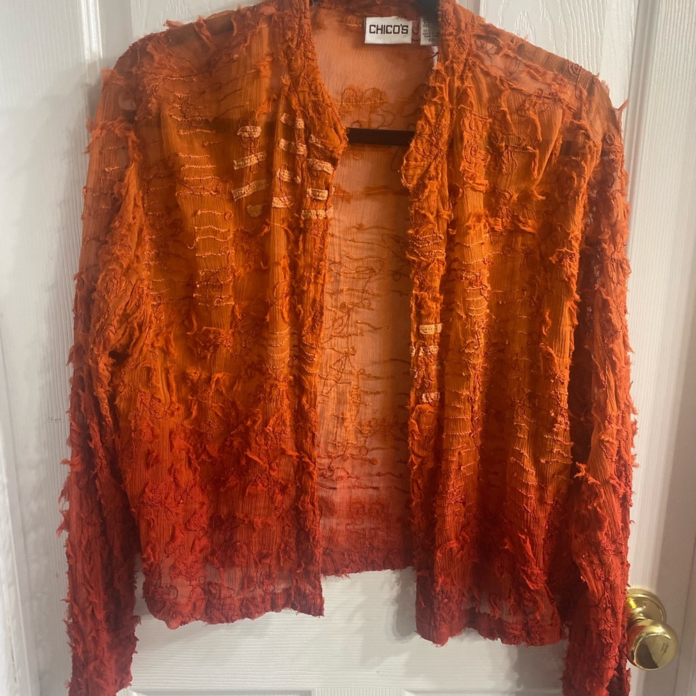 Chico's Textured Open Front Jacket in Orange Ombre